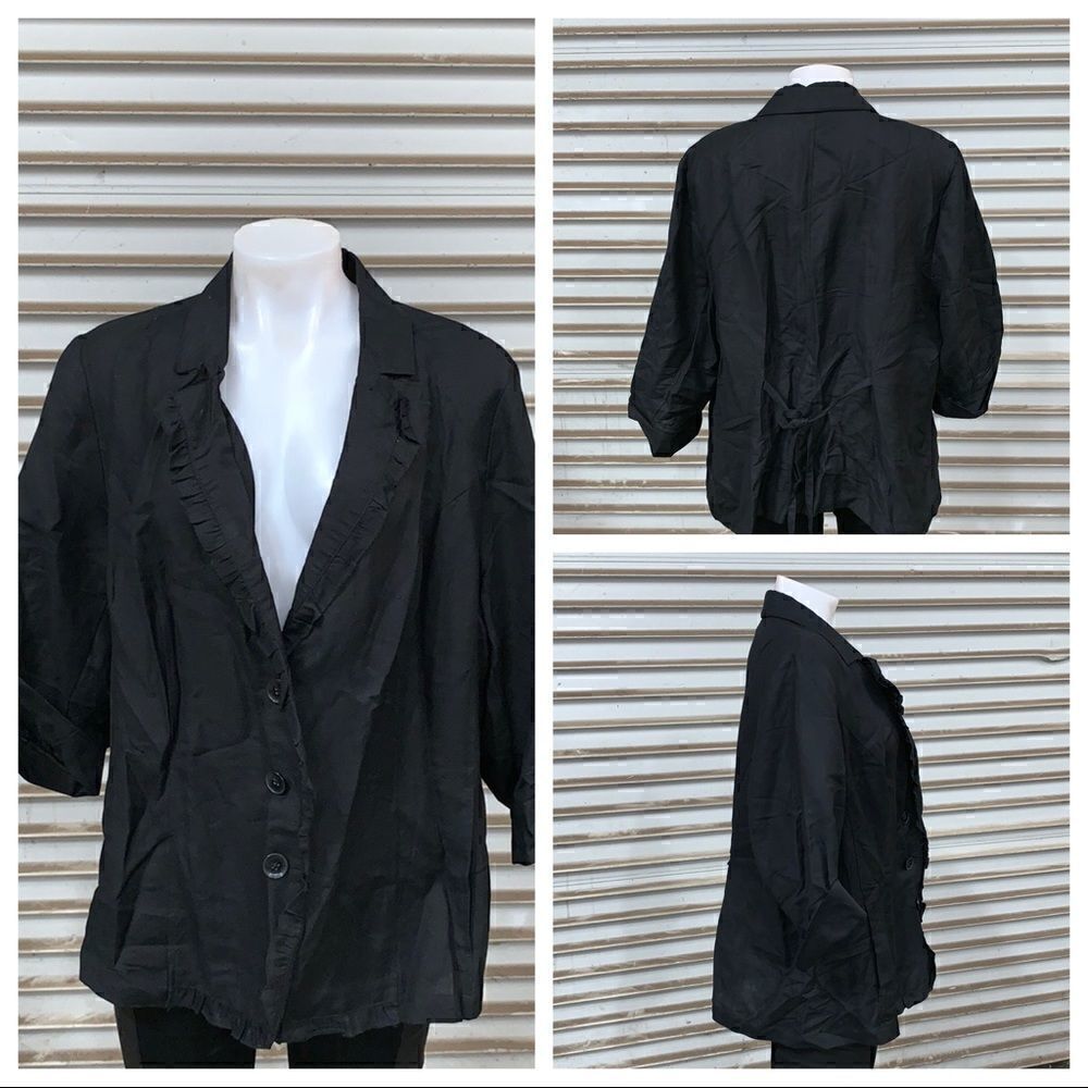 Lane  Bryant black three button linen blend jacket